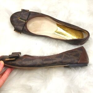 Michael Kors Brown Monogram Logo Bow Flats Size 10